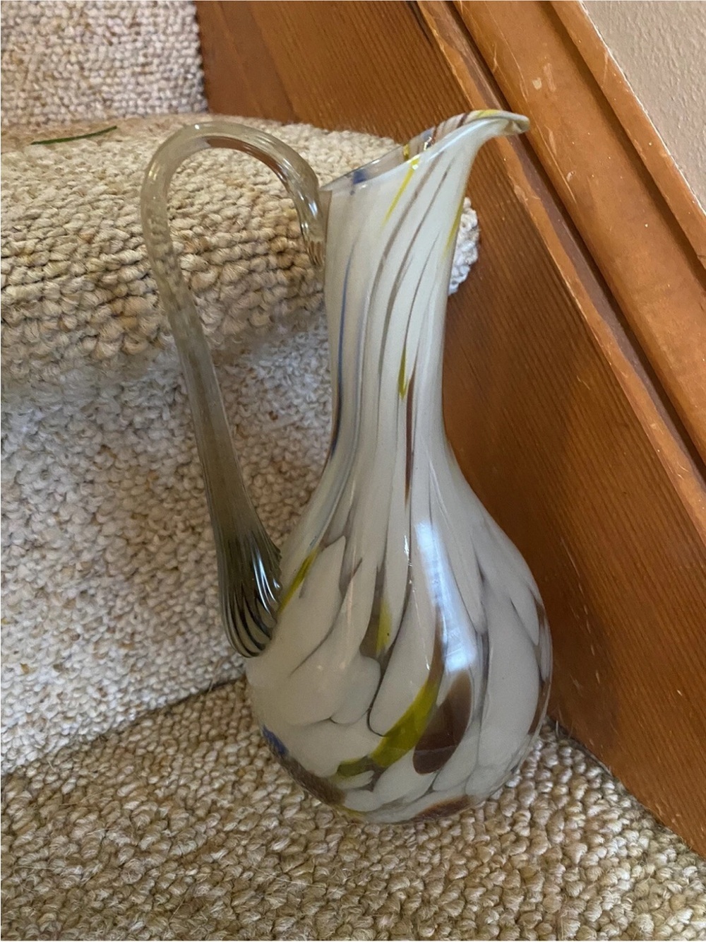 Vintage Swirled Murrhina Art Blown Glass Vase Pitcher EUC!! - Picture 6 of 10